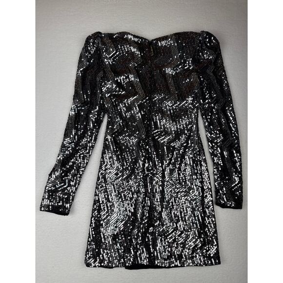 Revolve X Michael Costello Leanne sequin mini dress size S silver black - Picture 10 of 11